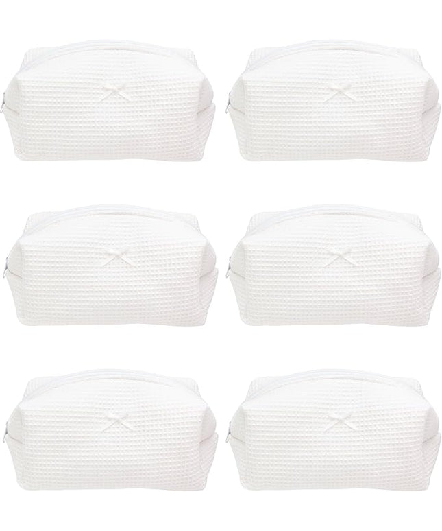 PAZIMIIK 6PCS Cozy Makeup Bag SET Travel Cosmetic Bag for Women Soft Toiletry Bag Aesthetic Makeup Organizer Portable Large Zipper Pouch for Skincare Beauty Accessories Brushes Waffle Check White