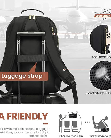LOVEVOOK Laptop Backpack for Women 15.6 inch,Cute Womens Travel Backpack Purse,Professional Laptop Computer Bag,Waterproof Work Business College Teacher Bags Carry on Backpack with USB Port,Black-2