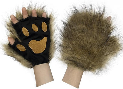 HAOAN Wolf Paw Gloves Faux Fur Cat Fingerless Mittens Winter Warm Cosplay Halloween Fancy Party Costume Accessories