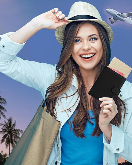 HOTCOOL Passport Holder Travel Essentials Airplane & Cruise Essentials Ship Leather Wallet Cover Case RFID Blocking Women & Men Vacation Travel Accessories Gifts Deals, Litchi - Black