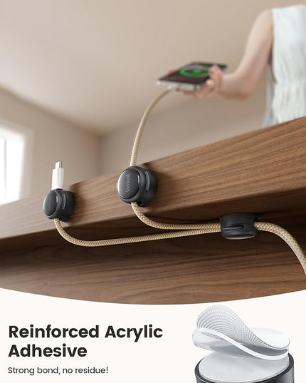 8Pack Magnetic Cord Organizer Cable Clips - Lamicall [Crystal-Clear] Desk Cable Managment for Phone Charging Cord, Adhesive Wire Holder for Home Office Desk Nightstand, Christmas Organizer Accessories