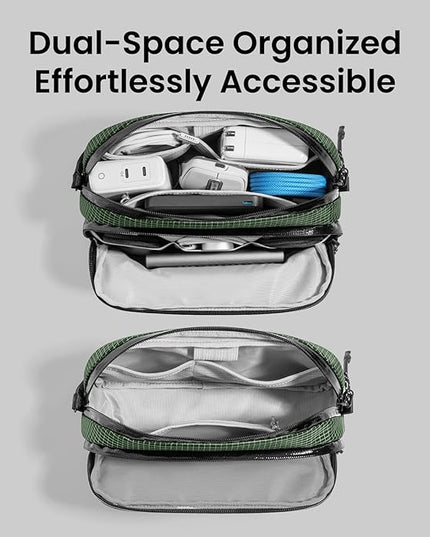 tomtoc Electronic Organizer Travel Case Performance, Water Resistant Dual Compartment Cable Organization Storage Bag for Charger, Cord, Phone, Hard Drive, Power Bank, Accessories Travel Essentials