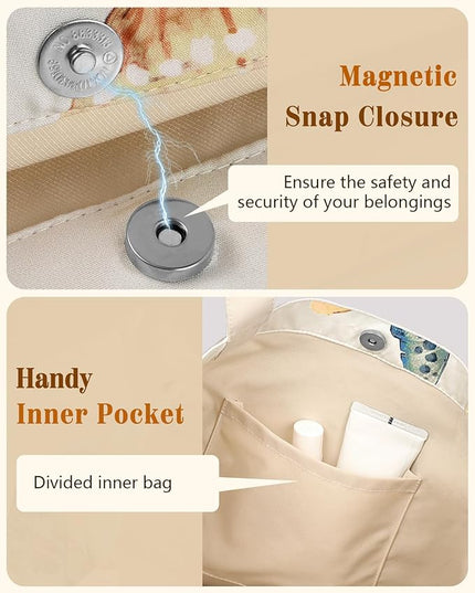 Aesthetic Cotton Tote Bag for Women - Reusable Shoulder Bag with Buckle Fabric Bag for Gym, Travel, Work