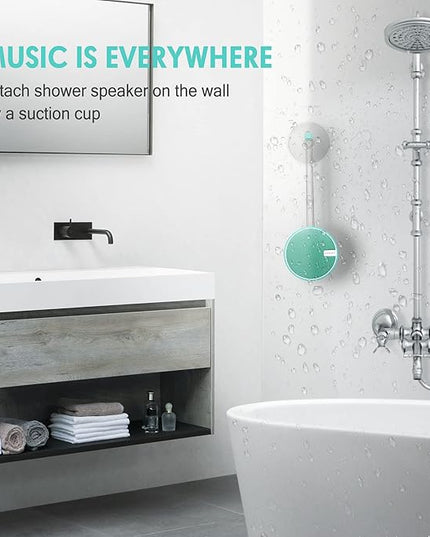 INSMY C12 IPX7 Waterproof Shower Bluetooth Speaker, Portable Small Speaker, Speakers Bluetooth Wireless Loud Clear Sound Support TF Card Suction Cup for Outdoor Kayak Canoe Beach Gift (Mint)
