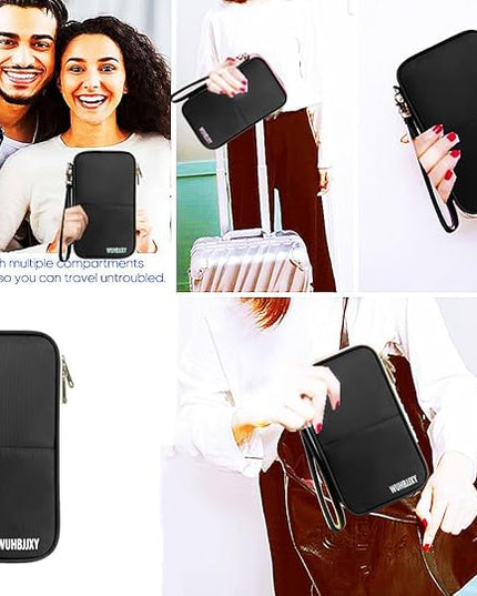 Multifunctional, Practical, RFID Family Passport holder, Travel wallet (Black), Travel document manager, Passport Bag, Three-layer Design, Multiple Pockets，Big Storage