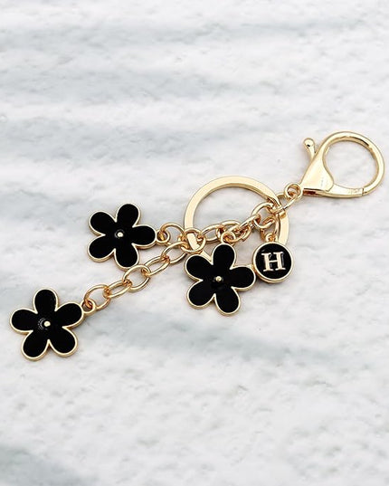 Cute Initial Letter Keyring for Women Girls Nice Flower Keychains for Handbag Backpack