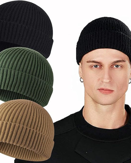 ROYBENS Swag Wool Knit Cuff Short Fisherman Beanie for Men Women, Winter Warm Hats