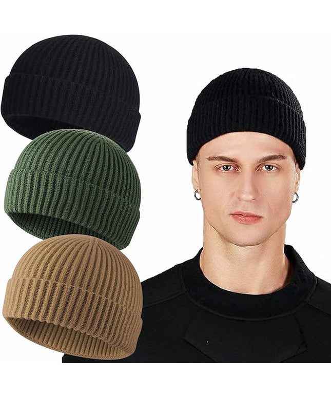 ROYBENS Swag Wool Knit Cuff Short Fisherman Beanie for Men Women, Winter Warm Hats
