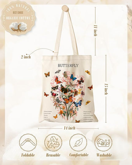 Aesthetic Canvas Tote Bag - Reusable Shoulder Tote Bag for Women Lady Casual Vacation, Shopping, Work, Gym