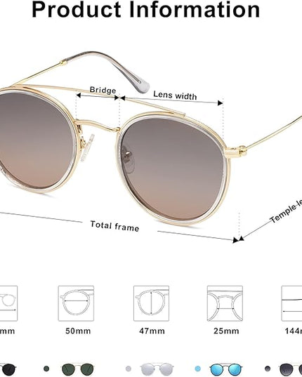 SOJOS Retro Vintage Round Polarized Sunglasses for Women Men Small Double Bridge Circle Sunnies SJ1104