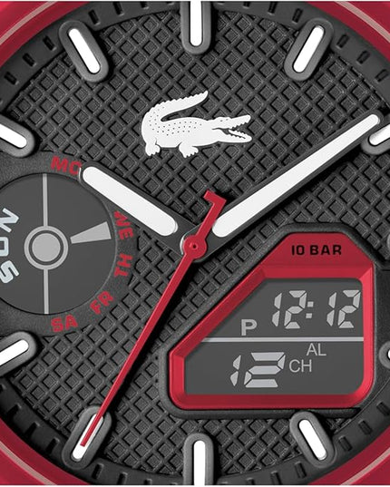 Lacoste LC33 Men's Analog-Digital Watch – TR90 Case, World Clock, Stopwatch, Alarm, Backlight, Textured Silicone Strap, Premium Fashion Timepiece - Gift for Him - 45mm