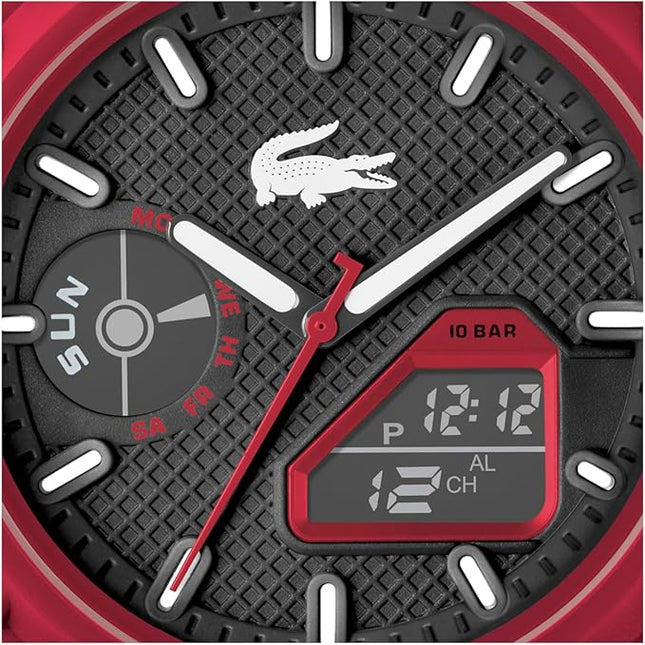 Lacoste LC33 Men's Analog-Digital Watch – TR90 Case, World Clock, Stopwatch, Alarm, Backlight, Textured Silicone Strap, Premium Fashion Timepiece - Gift for Him - 45mm
