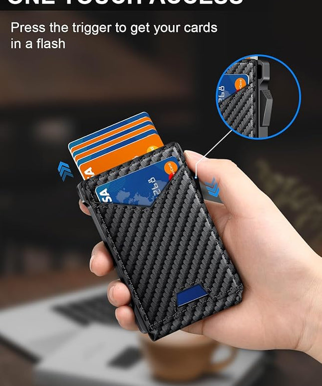 Wallet for Men RFID Wallet with 2 ID Windows & Money Clip, Slim Pop Up Card Holder for 10-12 Cards, Bifold Minimalist Smart Wallet for Front Pocket, Compact Metal Credit Card Holder, Gifts for Men