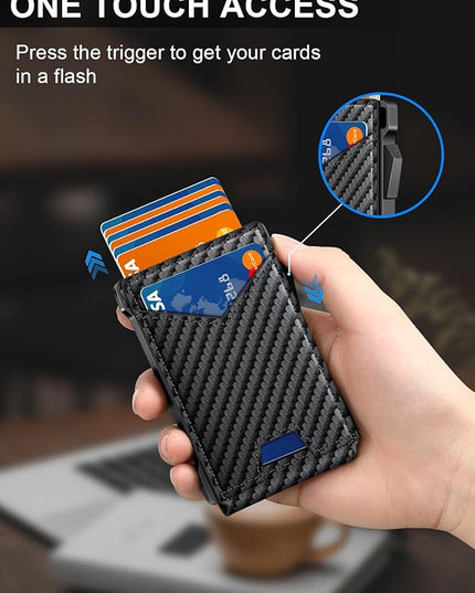 Wallet for Men RFID Wallet with 2 ID Windows & Money Clip, Slim Pop Up Card Holder for 10-12 Cards, Bifold Minimalist Smart Wallet for Front Pocket, Compact Metal Credit Card Holder, Gifts for Men