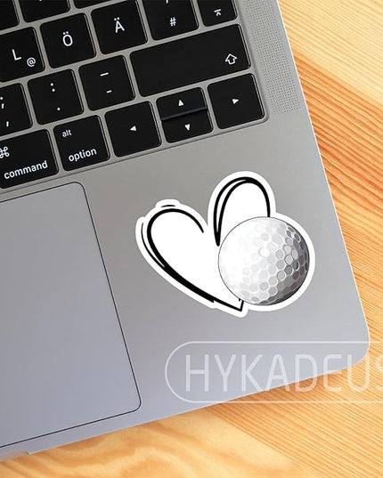 (3Pcs) Golf Ball Stickers Golf Ball Heart Vinyl Decals Waterproof Sticker for Water Bottle, Tumbler, Laptop, Phone Case, Poster Board, Scrapbooking, Players, Coach, 3" x 2.8"