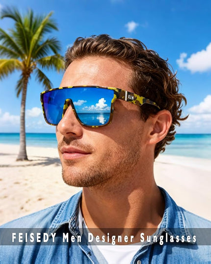 FEISEDY Sunglasses for Women Men, Fashion Mirrored Single Lens, Driving Beach Sunnies UV400 Shades B2996