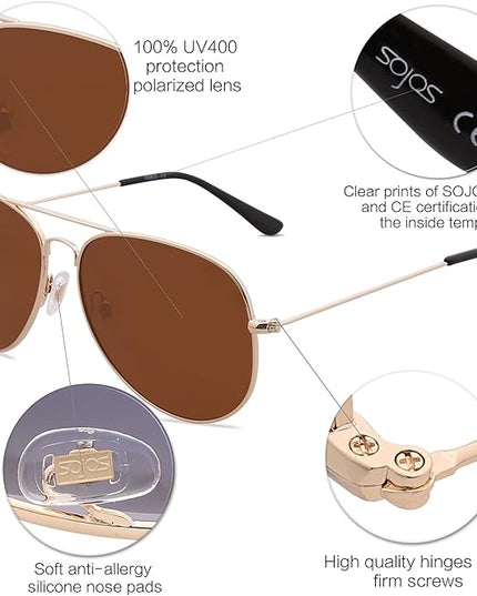 SOJOS Classic Aviator Polarized Sunglasses for Men Women Vintage Retro Style