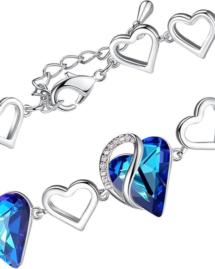 Leafael Infinity Love Heart Link Bracelets, Birthstone or Healing Stone Crystal Bracelet for Women, Silver Tone Jewelry Gifts for Her, 7-inch Chain and 2-inch Extender