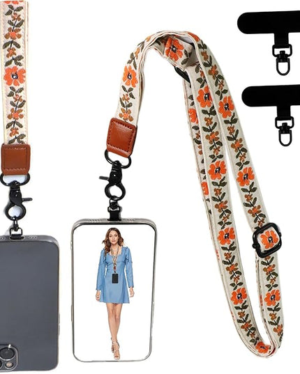 Adjustable Lanyard for Phone, Camera, Name Tags, ID card, Keychain and Wristlet Straps with 2 phone pads(Black)