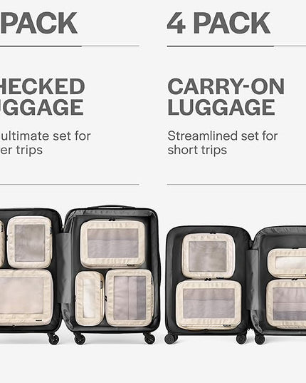 Aerotrunk Compression Packing Cubes for Travel - Luggage Organizer Bags - Double Zipper Packing Cubes for Suitcases (4-Pack, Beige)