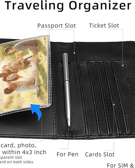 WALNEW Passport Holder for Travel, RFID Passport Cover Wallet for Women Men, PU Leather Passport Book Card Holder Case with Pen (Upgraded, Upgraded-Black)