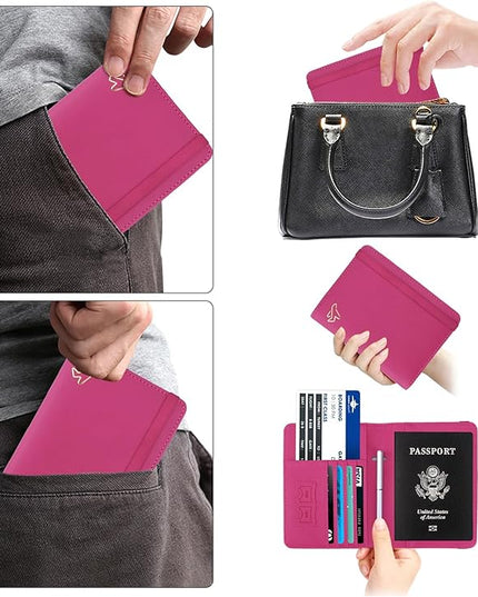 WALNEW Passport Holder for Travel, RFID Passport Cover Wallet for Women Men, PU Leather Passport Book Card Holder Case with Pen, Travelling Essentials for Flying