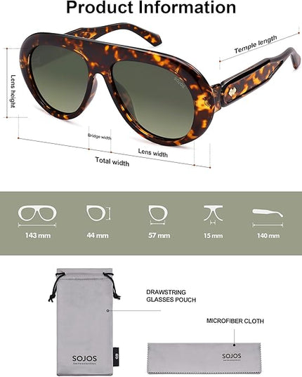 SOJOS Trendy Oversized Polarized Aviator Sunglasses Womens Men Retro Vintage 70s Style UV Protection Sun Glasses SJ2390