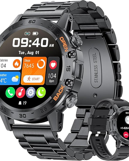 SUNKTA Military Smart Watch for Men(Answer/Dial Calls),5ATM Waterproof Fitness Watch,100 Sports Modes, with Blood Pressure/Heart Rate/SpO2 for Android/iOS,1.39''HD DIY Screen Smart Watch