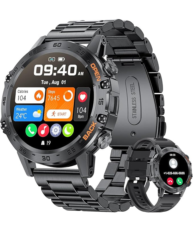 SUNKTA Military Smart Watch for Men(Answer/Dial Calls),5ATM Waterproof Fitness Watch,100 Sports Modes, with Blood Pressure/Heart Rate/SpO2 for Android/iOS,1.39''HD DIY Screen Smart Watch