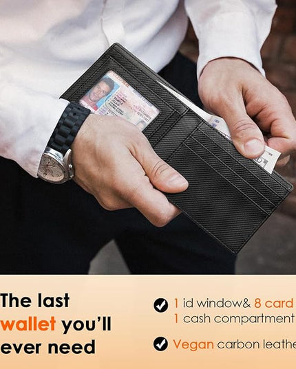 RUNBOX Wallet for Men Slim Leather Bifold RFID Blocking Minimalist Front Pocket Design with Gift Box