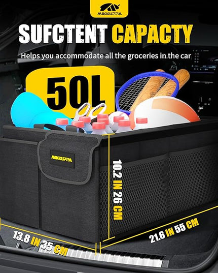 MIKKUPPA Car Trunk Organizer - 50L Collapsible Trunk Organizer, Sturdy Car Storage for SUV Auto Truck Van with Non Slip Bottom (Black)