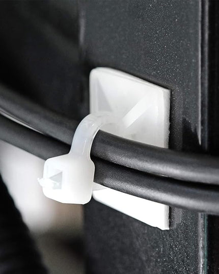 200pcs 3/4" Back-Glue Self Adhesive White Strong Cable Zip Tie Mounts with 8" Ties, Screws, Outdoor Sticky Wire Fasteners Cable Clips Management Anchors Organizer Holders Squares