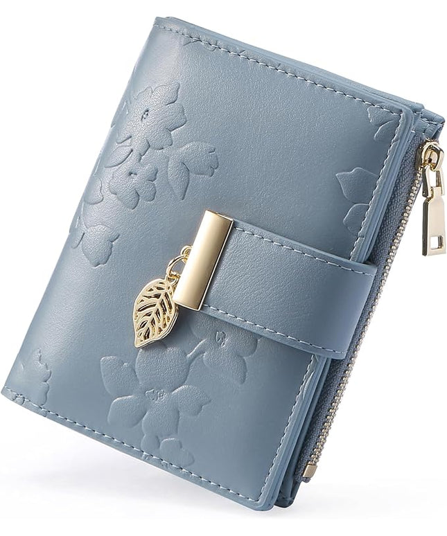 yiijay Small Wallet Women RFID Blocking Leather Bifold Wallet Credit Card Holder for Women Ladies Compact Wallet Mini Purse With Zipper Pocket