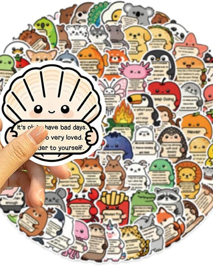 100PCS Cute Stickers for Kids, Affirmation Animal Stickers, Motivational Stickers for Kids Adults, Inspirational Vinyl Waterproof Decals for Water Bottles,Laptops, Phones, Journal Scrapbook
