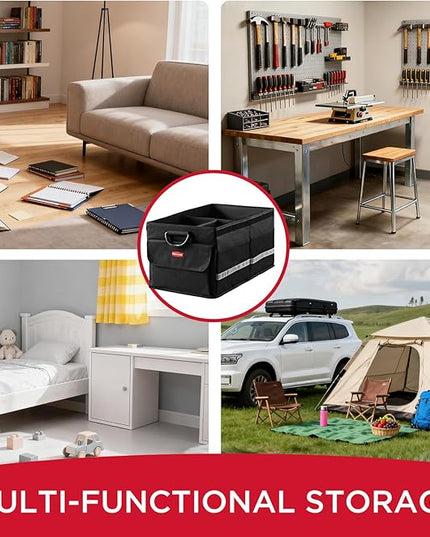 Rubbermaid Car Organizer, Collapsible Trunk Organizer, Multi-Compartment Car Storage Organization for Car Accessories, 3 Compartments With Cover, 23.23"*12.99"*11.81"