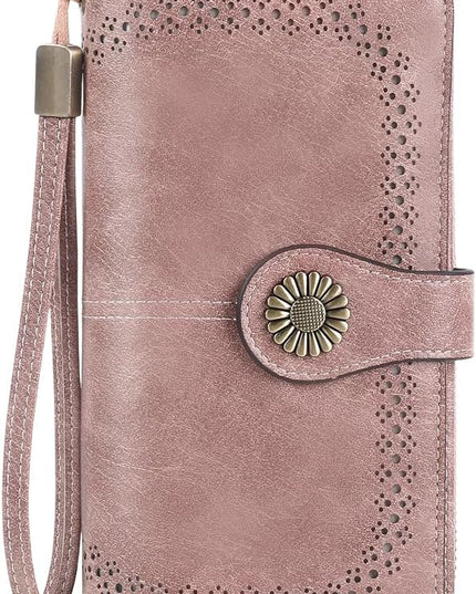 SENDEFN Wallet for Women RFID Blocking Leather Clutch Long Purse Large Capacity Credit Card Holder Wristlet