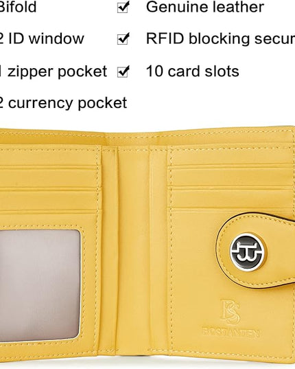 BOSTANTEN Women Leather Wallet RFID Blocking Small Bifold Zipper Pocket Wallet Card Case Purse with ID Window