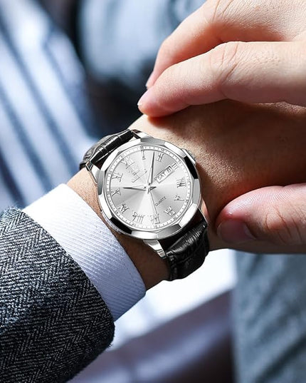 OLEVS Mens Watches Mens Leather Watch Ultra Thin Watches for Men Minimalist Watch with Leather Band Quartz Analog Dress Casual Simple Lightweight relojes para Hombres