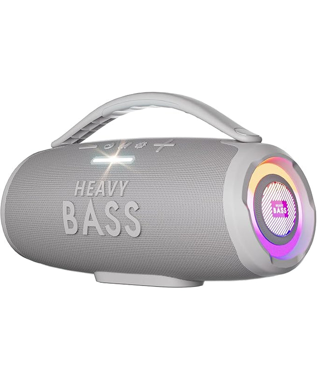 HEAVY BASS Speakers Bluetooth Wireless, 80W Max Loud Portable Speaker with Bass, 20H Playtime, IPX6 Waterproof, Dual Pairing, Gift Ideal for Adults Men Women Teen Boys Girls (Gray, Large)