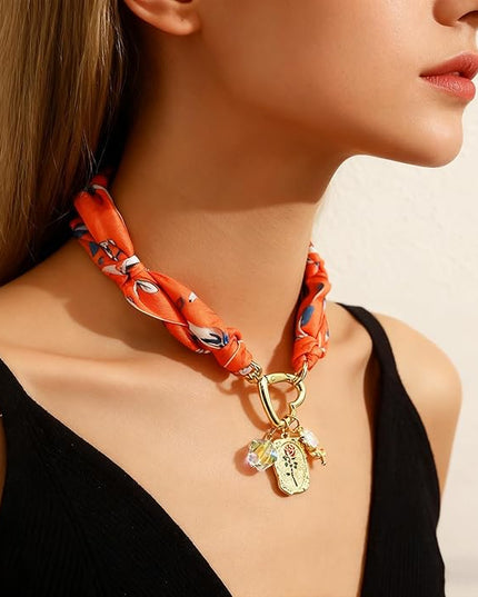 HETICA Scarf Necklace for Women Silk Western Charm Necklaces Fashion Accessory Jewelry Gift