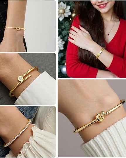 18 K Gold Plated Love Bangle Bracelet Stack Cuff Jewelry for Women Jewelry Set for Women Gift with Box