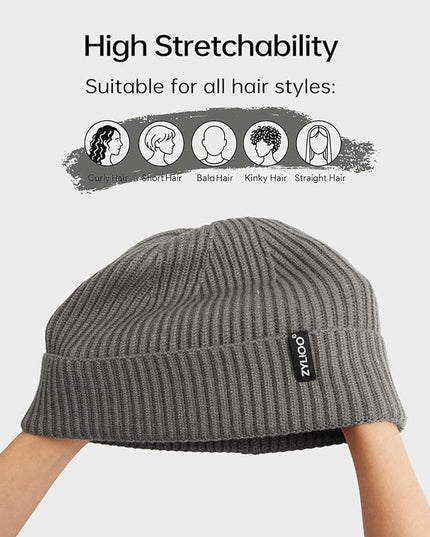 Zylioo Oversize Beanie Hats, XXL Big Size Ribbed Knit Cuffed Winter Hat for Cold Weather, Warm Skull Watch Cap