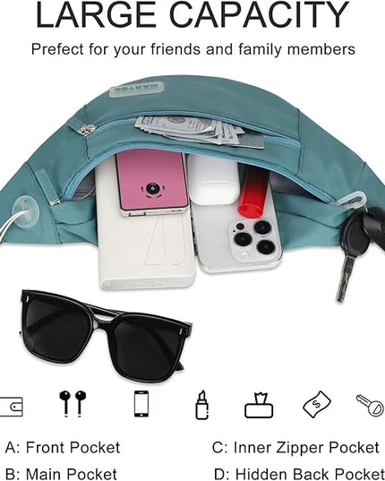 MAXTOP Large Crossbody Fanny Pack with 4-Zipper Pockets,Gifts for Enjoy Sports Festival Workout Traveling Running Casual Hands-Free Wallets Waist Pack Phone Bag Carrying All Phones