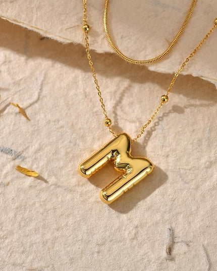 LUCA SMITH Initial Necklaces for Women, Dainty Balloon Bubble Letter, Name Letter Alphabet Pendant Layered Choker Chain Jewelry Gift