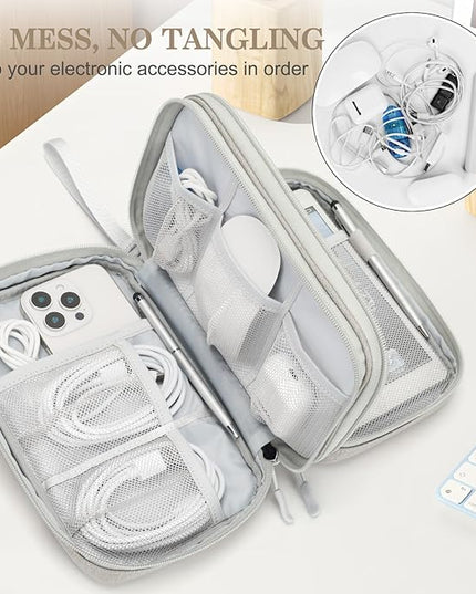 FYY Electronic Organizer, Large Travel Cable Organizer Bag Pouch Electronic Accessories Carry Case Portable Waterproof Double Layers All-in-One Storage Bag for Cable, Cord, Charger, Phone, Khaki