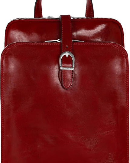 Time Resistance Leather Backpack - Convertible to Shoulder Bag - Full Grain Real Leather Travel Rucksack for Women (Red)