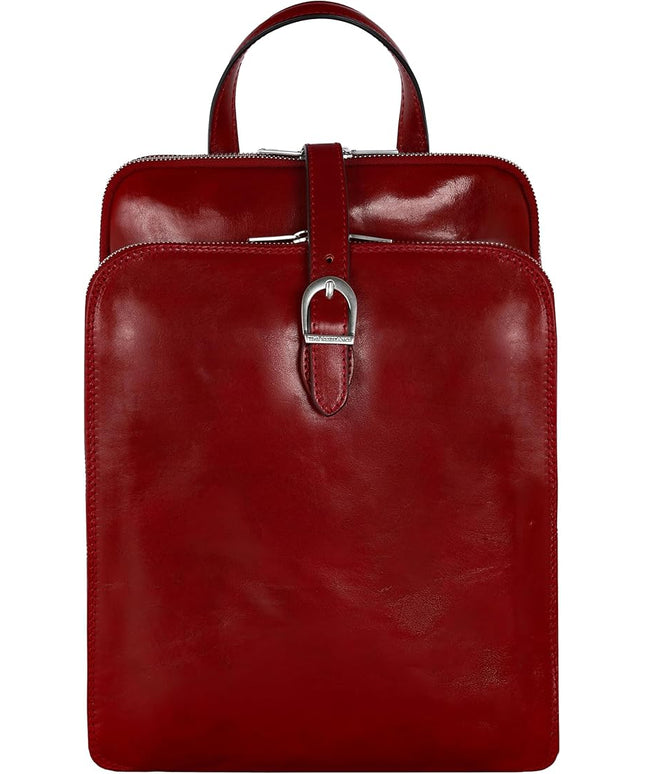 Time Resistance Leather Backpack - Convertible to Shoulder Bag - Full Grain Real Leather Travel Rucksack for Women (Red)
