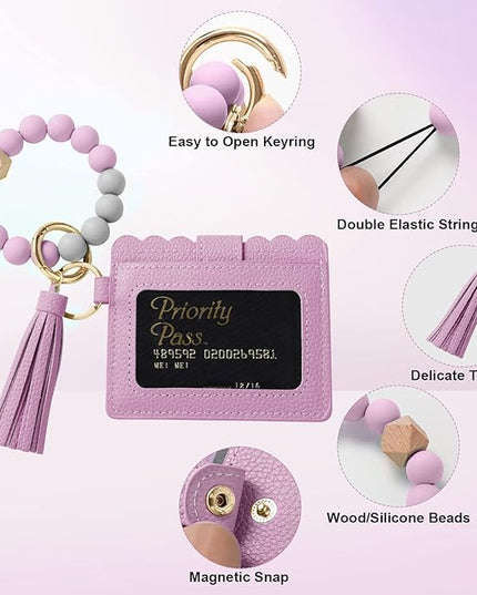 Wristlet Keychain for Women Silicone Key Ring Bracelet Wristlet Wallet Bracelet Keychain Card Holder Keyring
