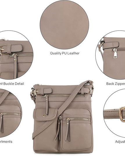 SG SUGU Katie Lightweight Medium Crossbody Bag Shoulder Bag with Multi Pocket for Women