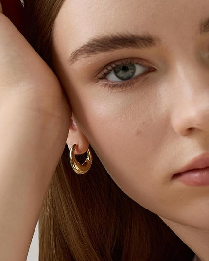 18K Gold Plated Chunky Hoop Earrings for Women Fashion Thick Gold Hoops Set Jewelry for Birthday Christmas Gifts
